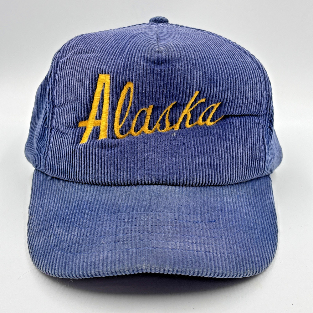 Vintage Blue Corduroy Alaska Dalton Highway Snapback Ball Hat Cap